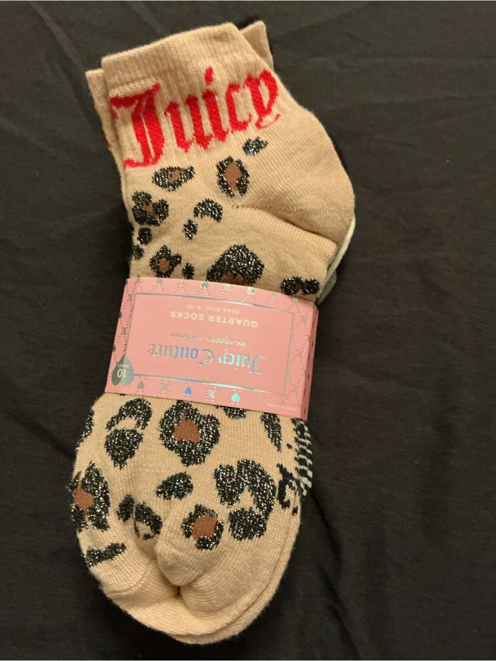 Juicy Couture Beige Leopard Quarter Socks with Red Logo